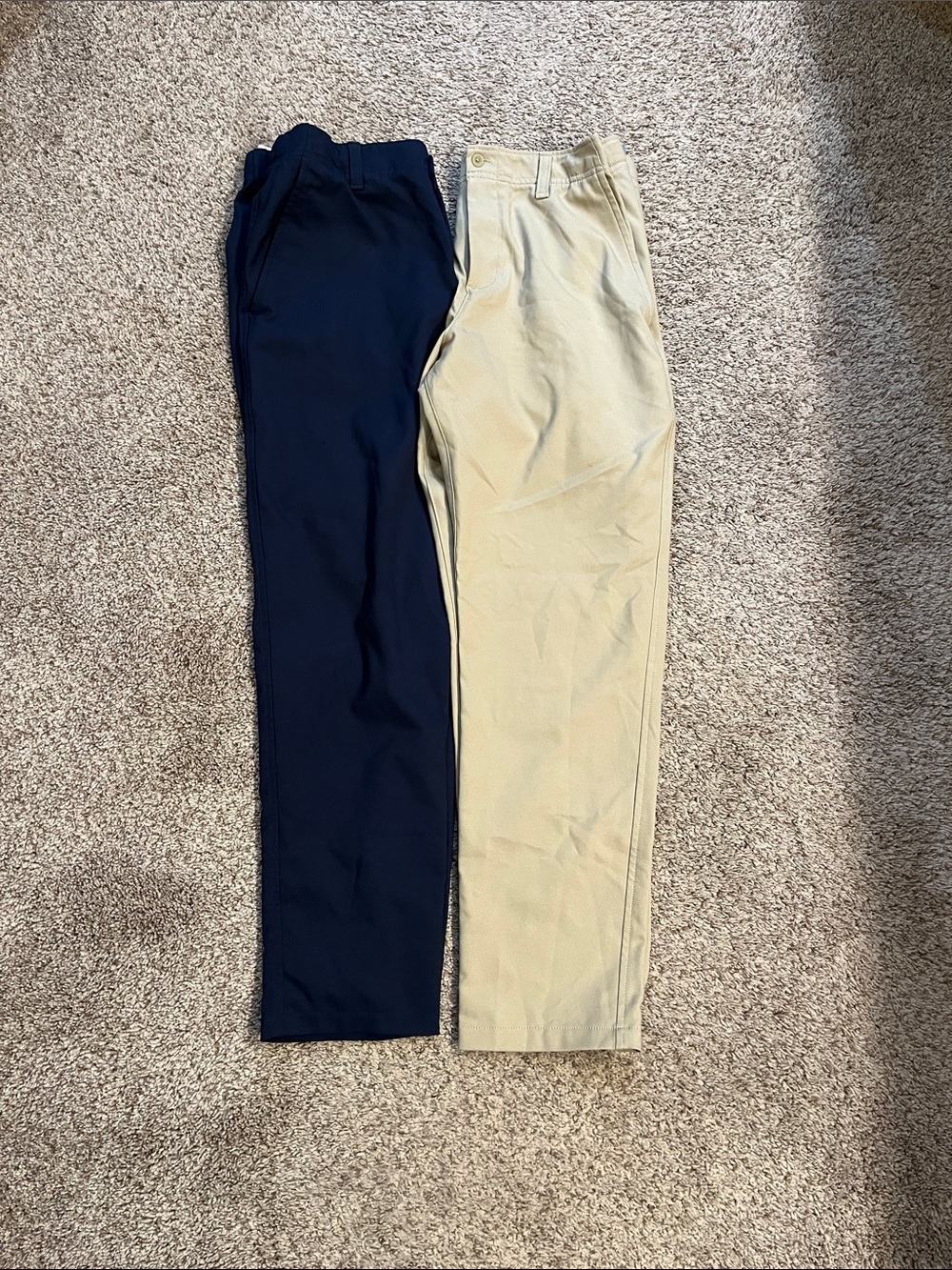 Under Armour Navy and Khaki Kids youth golf pants 2 pairs